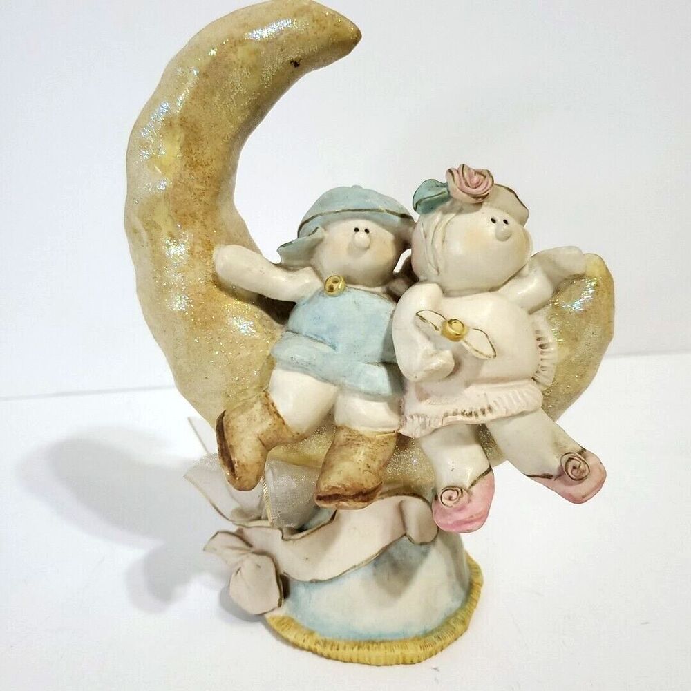 Vtg 90s Nancye Williams Sprinkles of Love Angel Couple on Moon 6.5"‎ Make A Wish